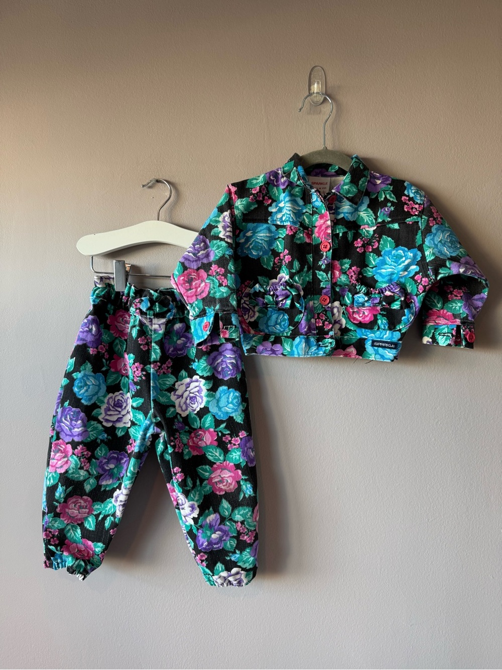 Sparkle Vintage 80s Floral Jacket & Jogger Set 100%‎ Cotton Denim Size 18 months